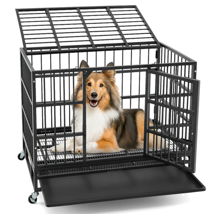 Metal Dog Cage Foldable with Double Door and Wheels M - TidySpaces