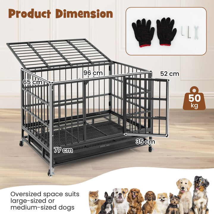 Metal Dog Cage Foldable with Double Door and Wheels - TidySpaces