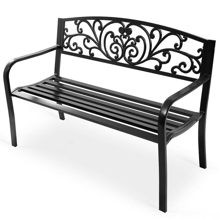 Patio Garden Bench with Steel Cast Iron Frame - TidySpaces
