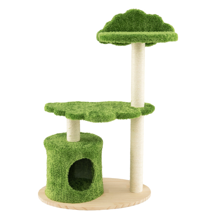 97 cm Cute Cat Tree with Fully Wrapped Sisal Scratching Posts-Green - TidySpaces
