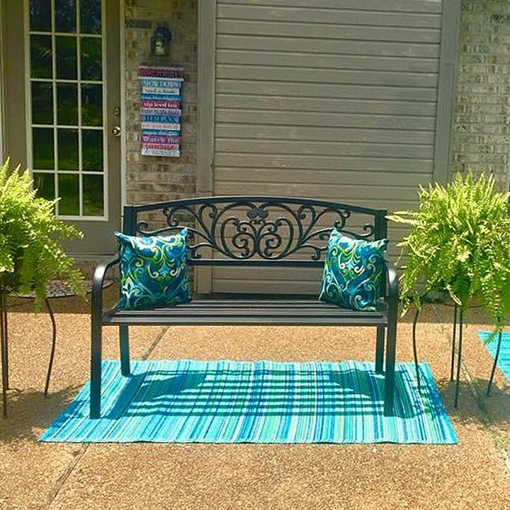 Patio Garden Bench with Steel Cast Iron Frame - TidySpaces