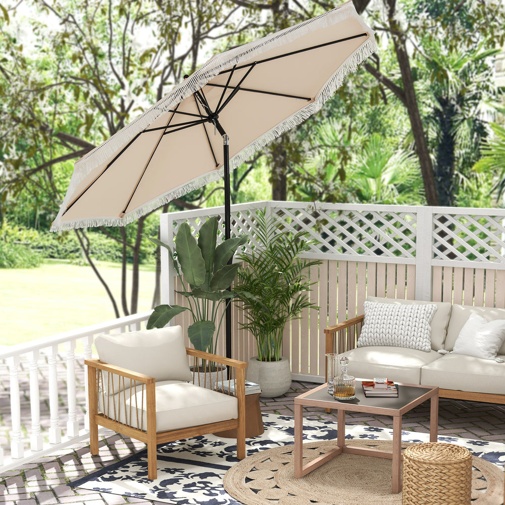 9 FT Patio Umbrella with Fringe Tassel Umbrella with Tilt and Crank - TidySpaces