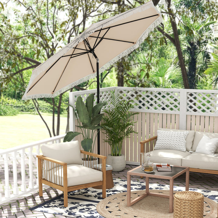 9 FT Patio Umbrella with Fringe Tassel Umbrella with Tilt and Crank - TidySpaces