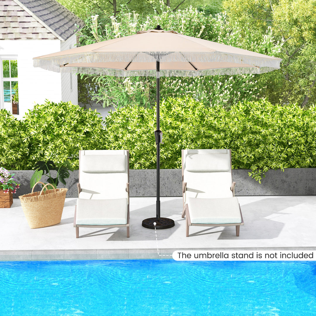 9 FT Patio Umbrella with Fringe Tassel Umbrella with Tilt and Crank - TidySpaces