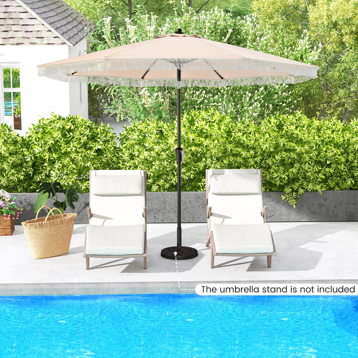9 FT Patio Umbrella with Fringe Tassel Umbrella with Tilt and Crank - TidySpaces