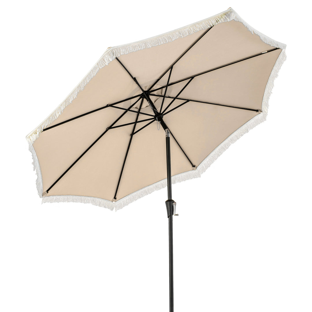 9 FT Patio Umbrella with Fringe Tassel Umbrella with Tilt and Crank - TidySpaces