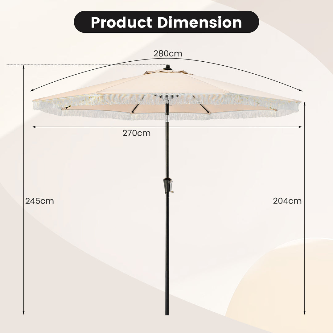 9 FT Patio Umbrella with Fringe Tassel Umbrella with Tilt and Crank - TidySpaces