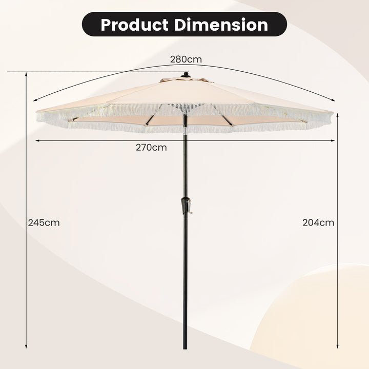 9 FT Patio Umbrella with Fringe Tassel Umbrella with Tilt and Crank - TidySpaces
