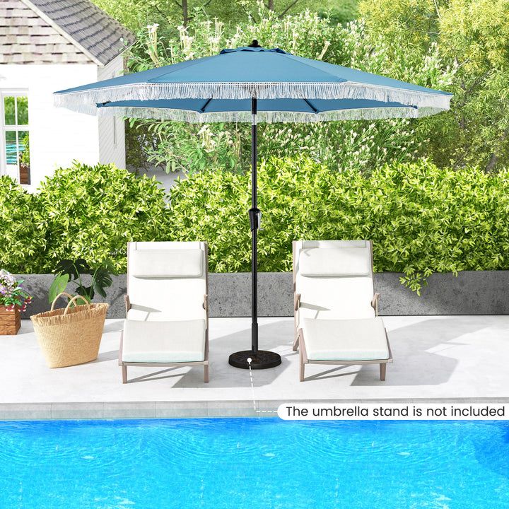 9 FT Patio Umbrella with Fringe Tassel Umbrella with Tilt and Crank - TidySpaces