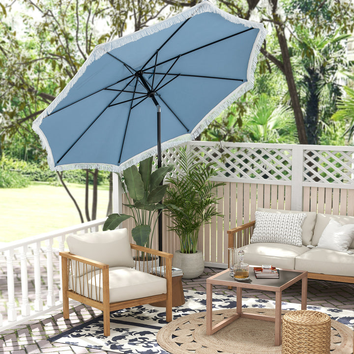 9 FT Patio Umbrella with Fringe Tassel Umbrella with Tilt and Crank - TidySpaces