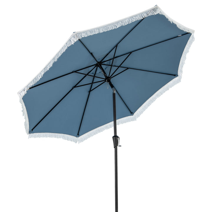 9 FT Patio Umbrella with Fringe Tassel Umbrella with Tilt and Crank - TidySpaces
