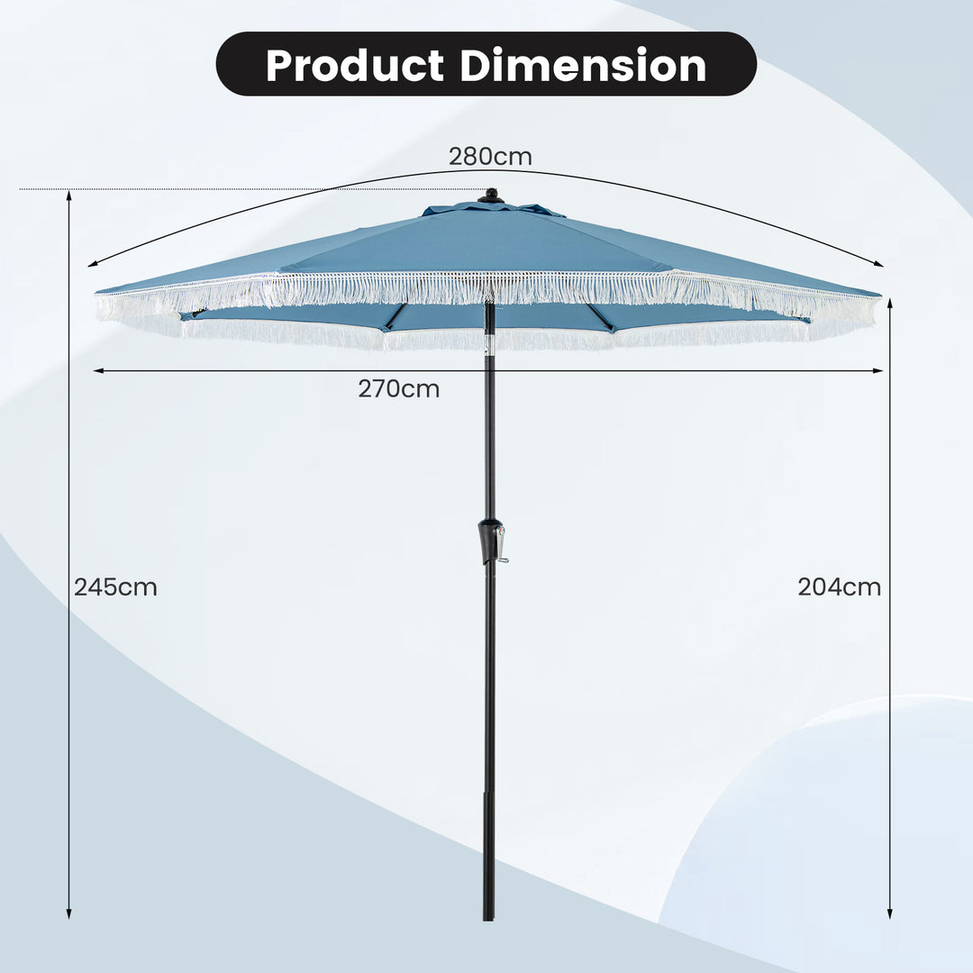 9 FT Patio Umbrella with Fringe Tassel Umbrella with Tilt and Crank - TidySpaces