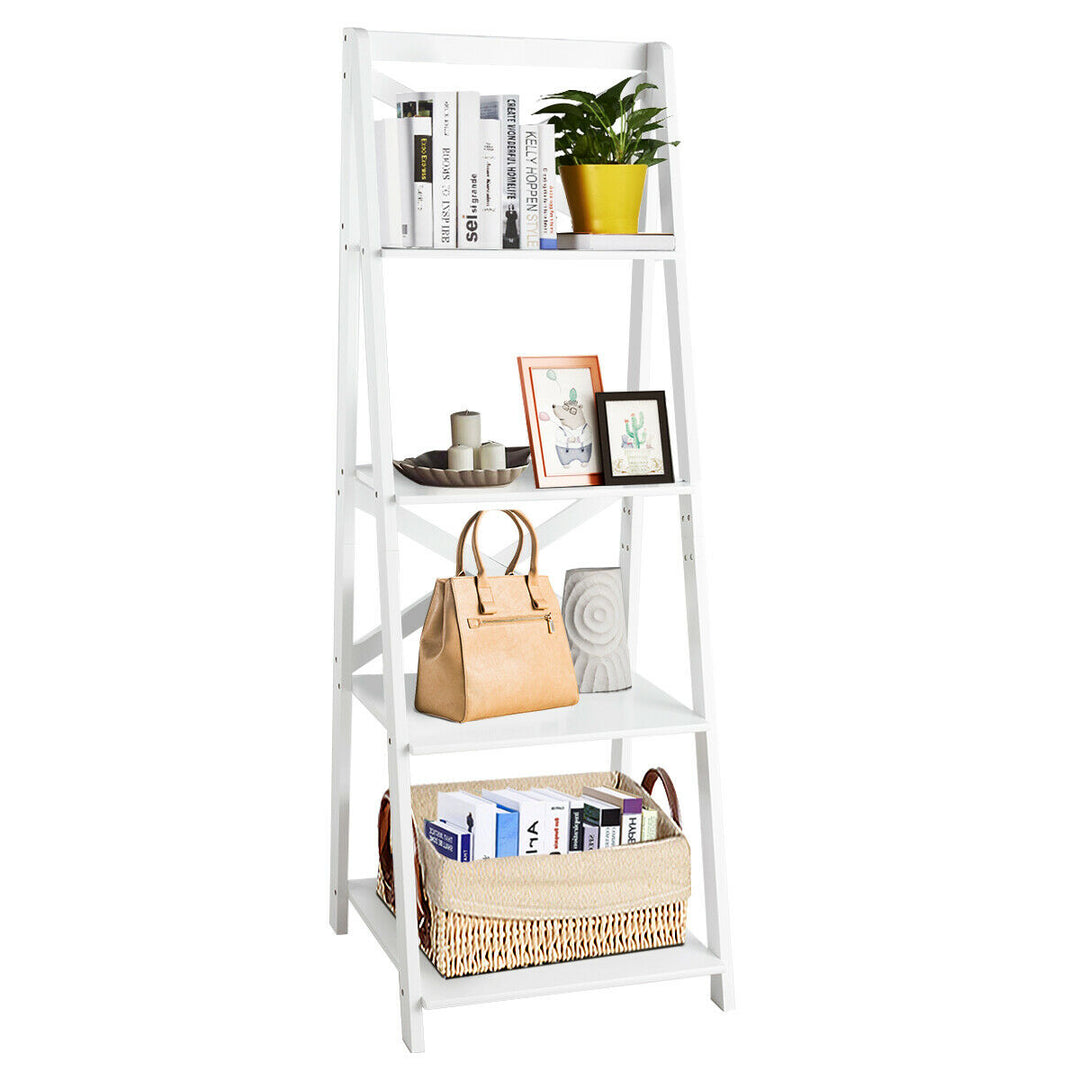 4 Tier Wooden Ladder Shelving Unit - TidySpaces