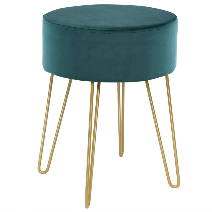 Velvet Modern Round Footstool Ottoman Makeup Dressing Chair - TidySpaces