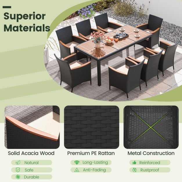 9 PCS Patio Dining Set for 8 Large Conversation Set with Umbrella Hole