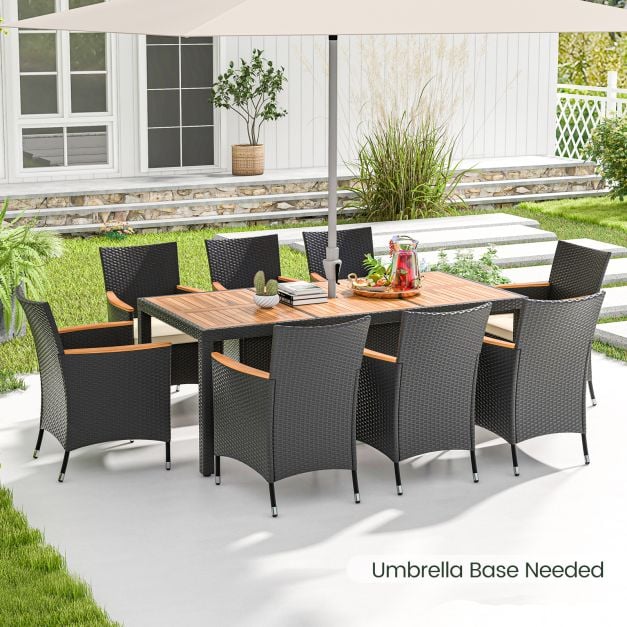 9 PCS Patio Dining Set for 8 Large Conversation Set with Umbrella Hole