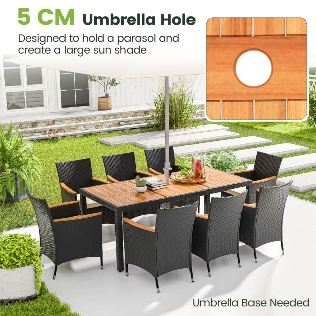 9 PCS Patio Dining Set for 8 Large Conversation Set with Umbrella Hole