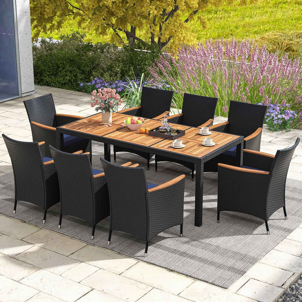 9 PCS Patio Dining Set for 8 Large Conversation Set with Umbrella Hole