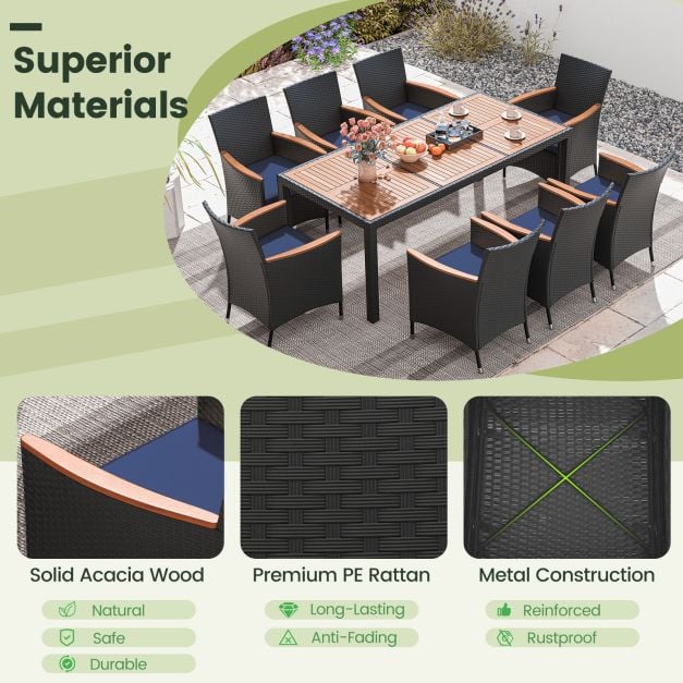 9 PCS Patio Dining Set for 8 Large Conversation Set with Umbrella Hole