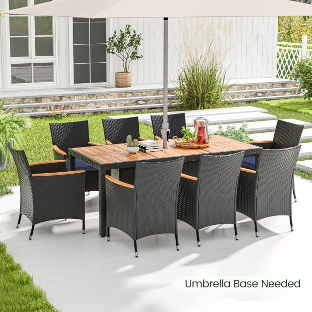 9 PCS Patio Dining Set for 8 Large Conversation Set with Umbrella Hole