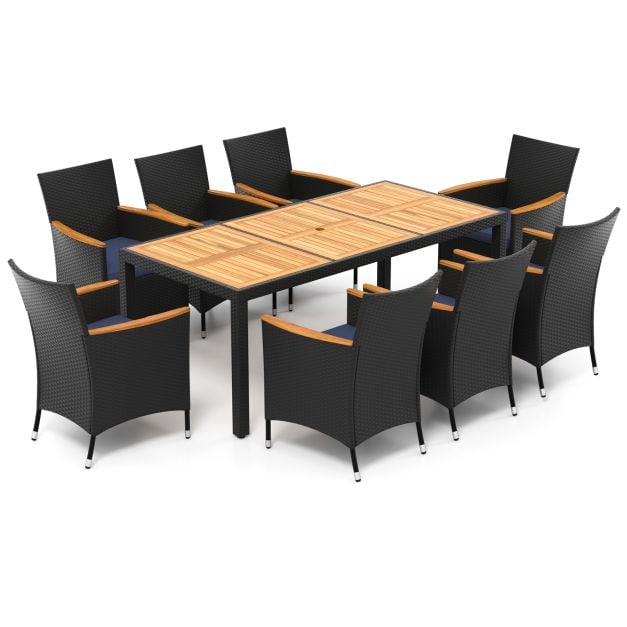 9 PCS Patio Dining Set for 8 Large Conversation Set with Umbrella Hole