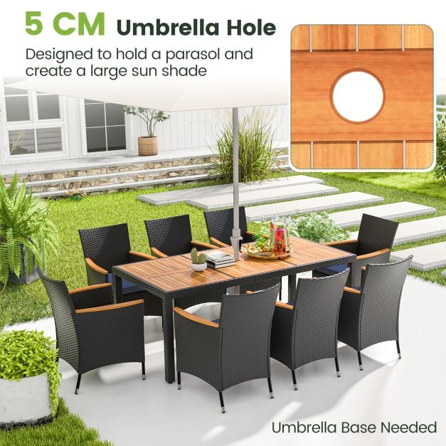9 PCS Patio Dining Set for 8 Large Conversation Set with Umbrella Hole