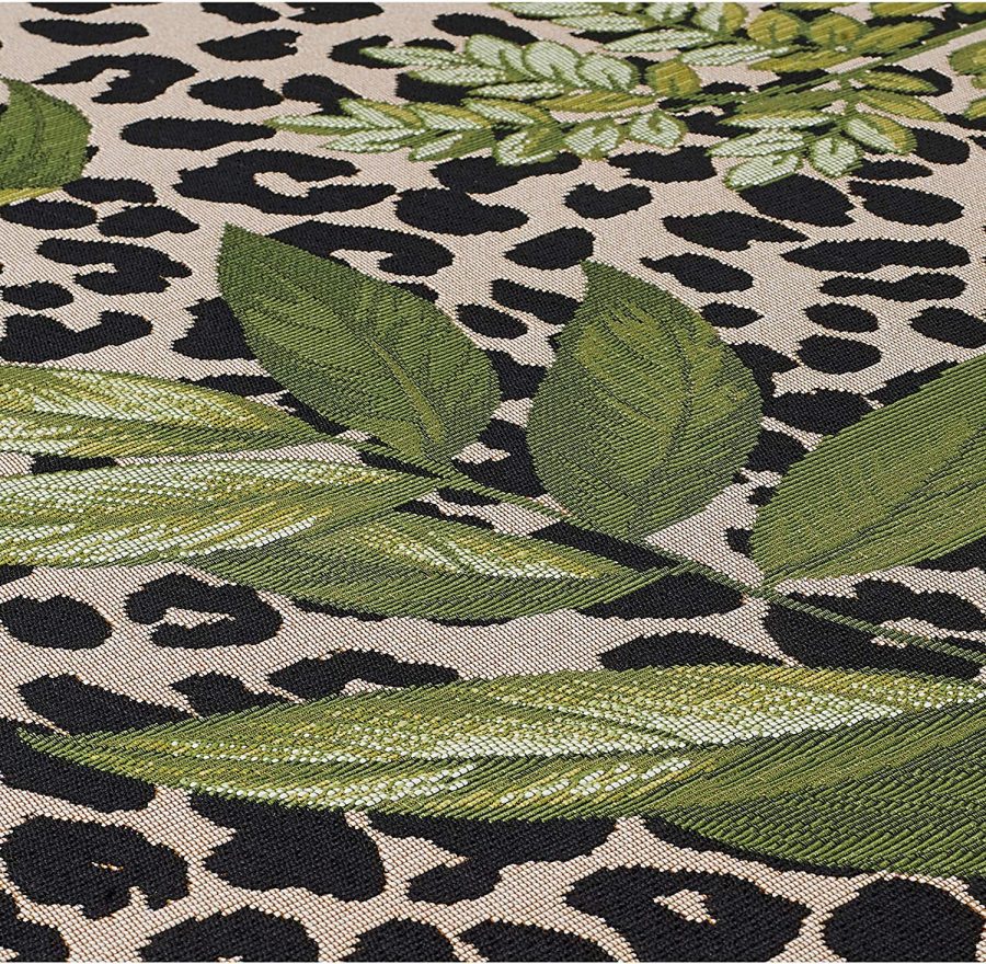 Indoor Outdoor Rug Cream Green Tropical Animal Print