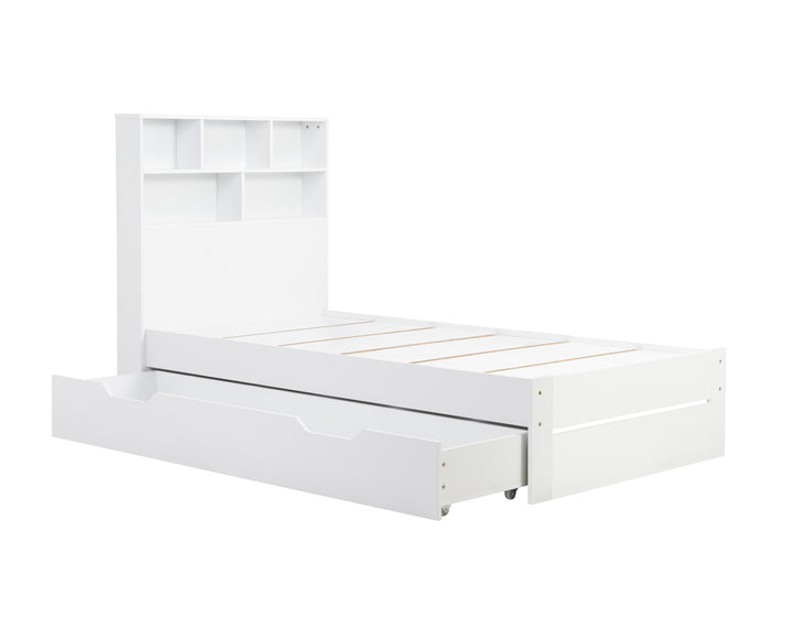 Alfie Storage Bed with Headboard Storage and Pull Out Drawer for Versatile Organization