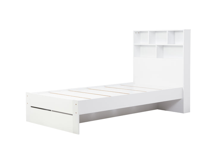 Alfie Storage Bed with Headboard Storage and Pull Out Drawer for Versatile Organization