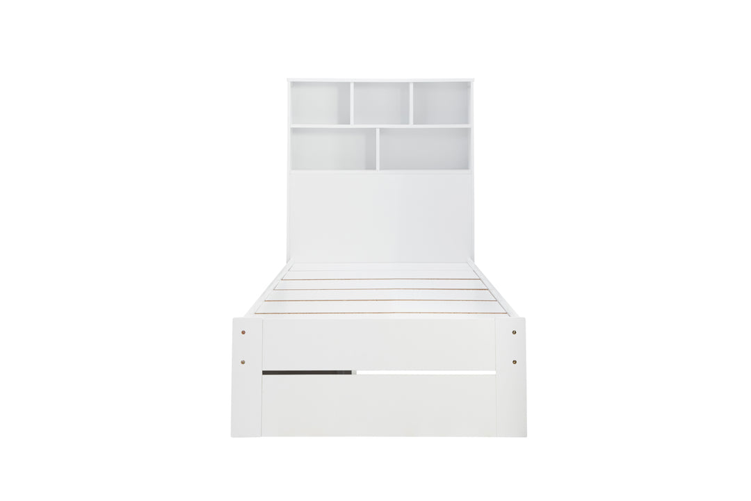 Alfie Storage Bed with Headboard Storage and Pull Out Drawer for Versatile Organization