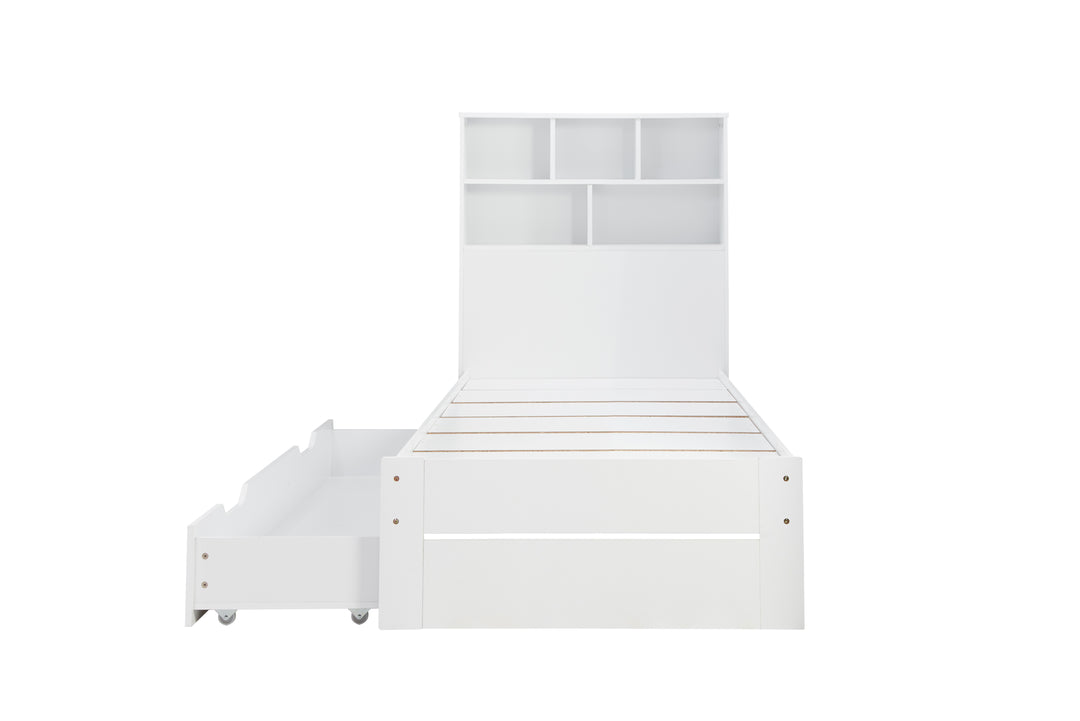 Alfie Storage Bed with Headboard Storage and Pull Out Drawer for Versatile Organization