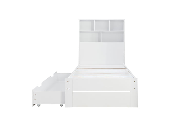 Alfie Storage Bed with Headboard Storage and Pull Out Drawer for Versatile Organization
