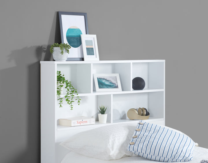 Alfie Storage Bed with Headboard Storage and Pull Out Drawer for Versatile Organization