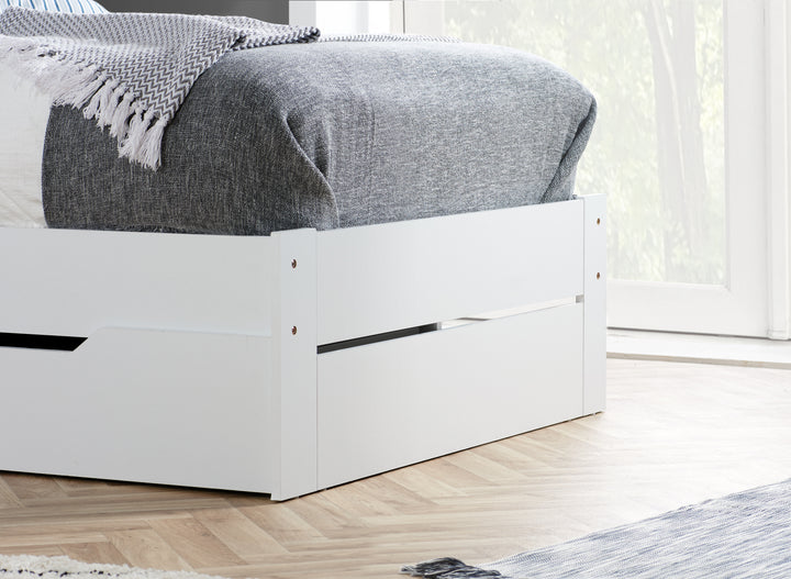 Alfie Storage Bed with Headboard Storage and Pull Out Drawer for Versatile Organization
