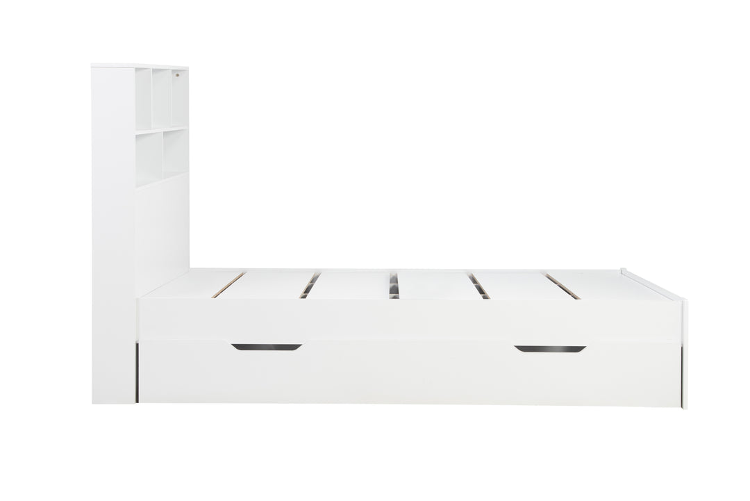 Alfie Storage Bed with Headboard Storage and Pull Out Drawer for Versatile Organization