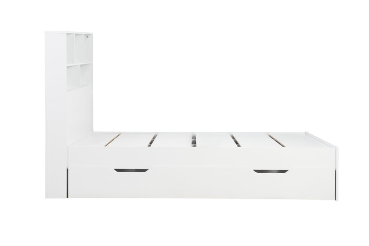 Alfie Storage Bed with Headboard Storage and Pull Out Drawer for Versatile Organization