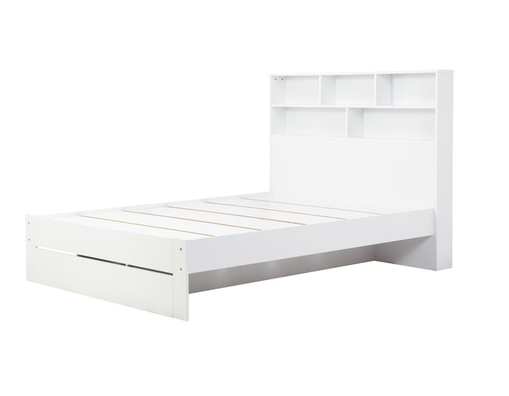 Alfie Storage Bed with Headboard Storage and Pull Out Drawer for Versatile Organization
