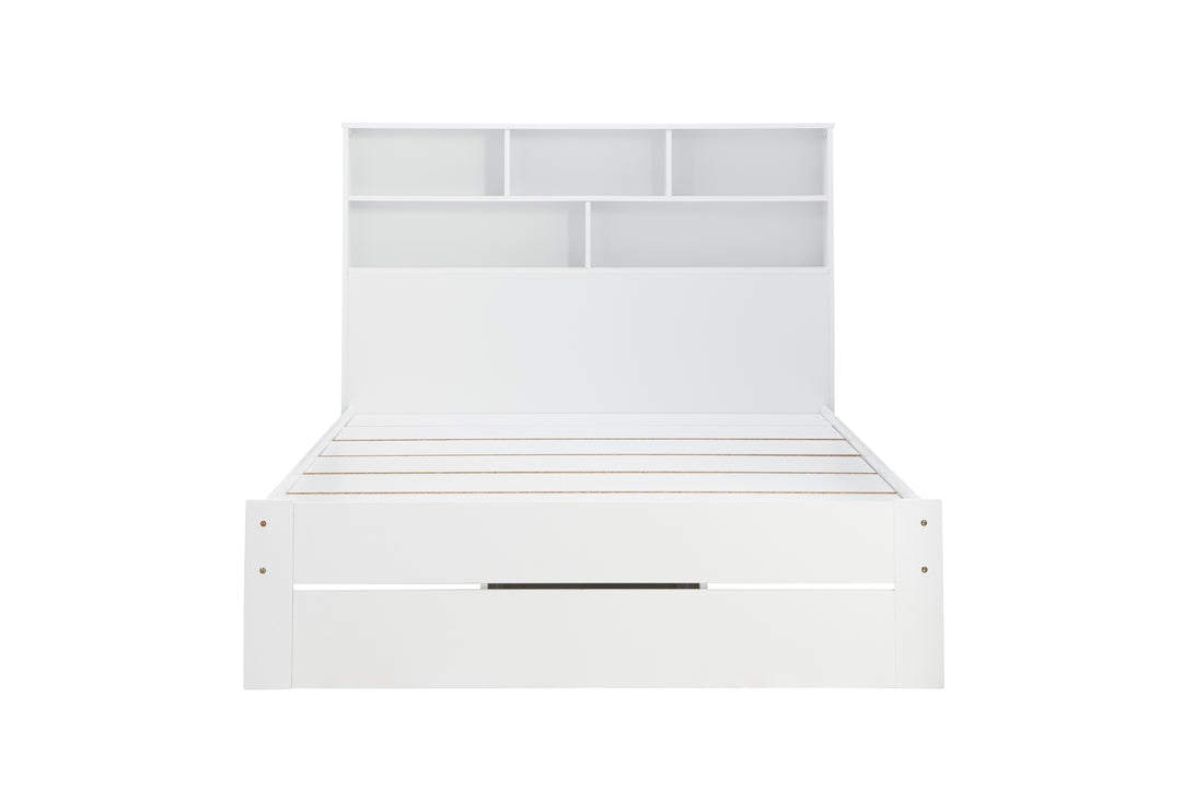 Alfie Storage Bed with Headboard Storage and Pull Out Drawer for Versatile Organization
