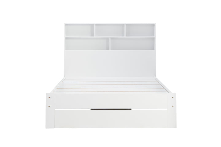 Alfie Storage Bed with Headboard Storage and Pull Out Drawer for Versatile Organization