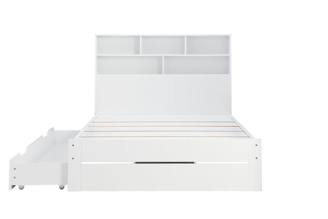 Alfie Storage Bed with Headboard Storage and Pull Out Drawer for Versatile Organization