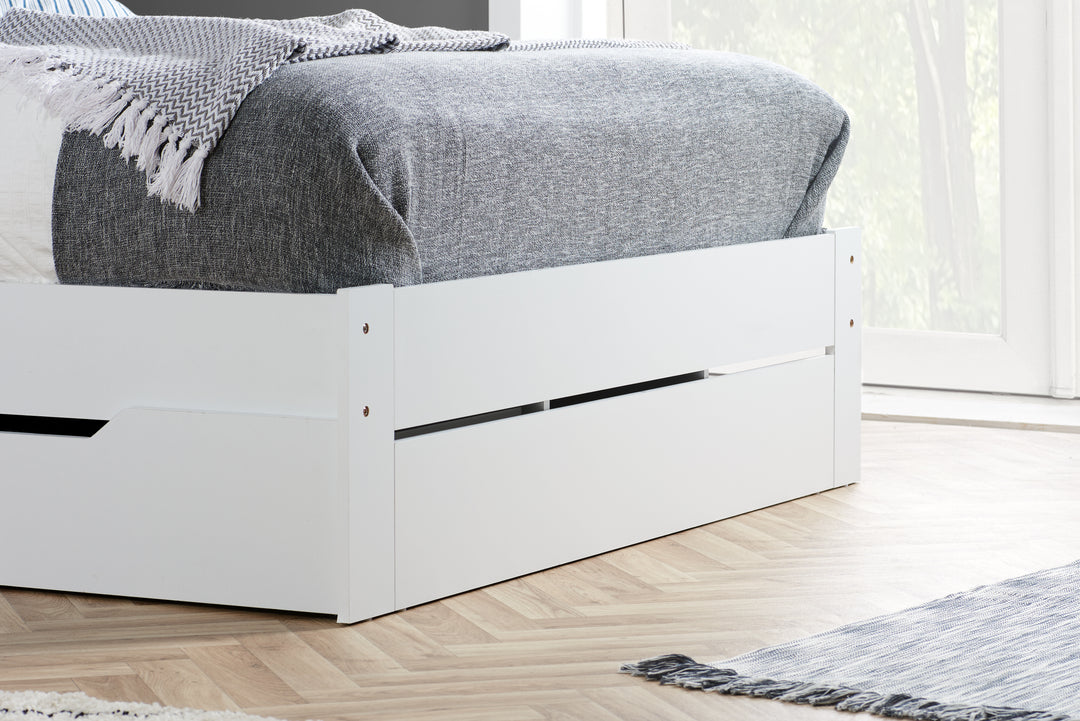 Alfie Storage Bed with Headboard Storage and Pull Out Drawer for Versatile Organization