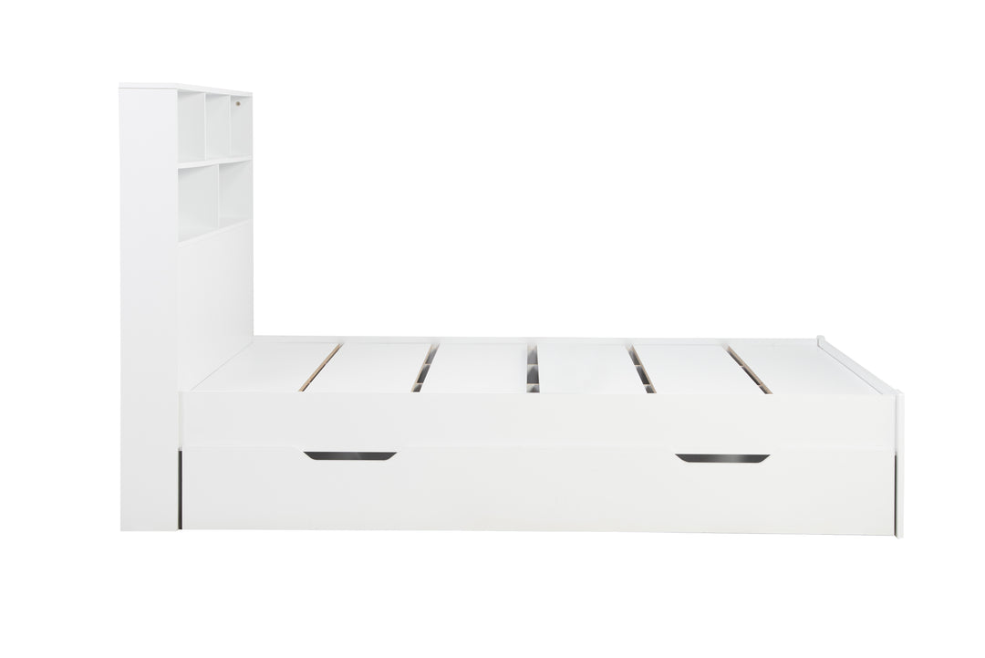 Alfie Storage Bed with Headboard Storage and Pull Out Drawer for Versatile Organization
