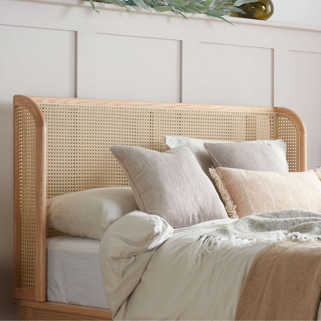 Astrid Rattan Bed with Wingback Headboard and Curved Weave Design