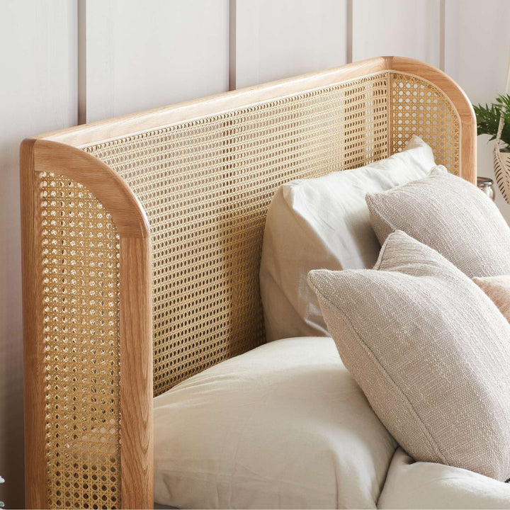 Astrid Rattan Bed with Wingback Headboard and Curved Weave Design