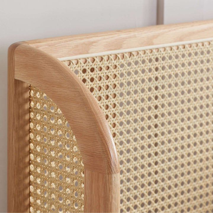 Astrid Rattan Bed with Wingback Headboard and Curved Weave Design