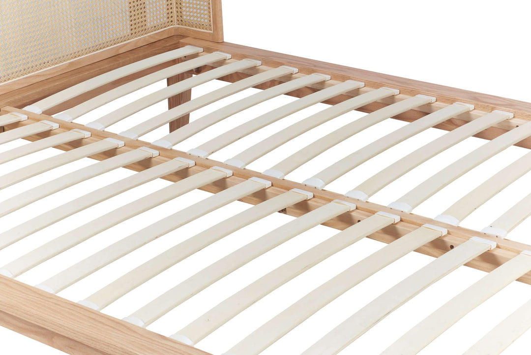 Astrid Rattan Bed with Wingback Headboard and Curved Weave Design