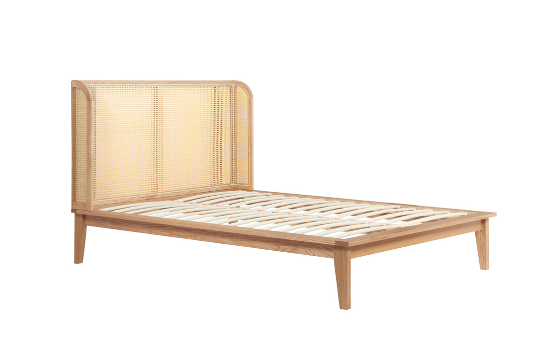 Astrid Rattan Bed with Wingback Headboard and Curved Weave Design