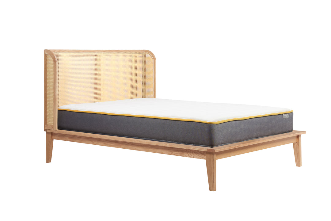 Astrid Rattan Bed with Wingback Headboard and Curved Weave Design