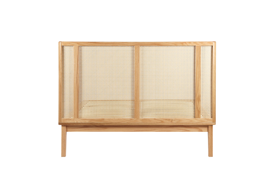 Astrid Rattan Bed with Wingback Headboard and Curved Weave Design