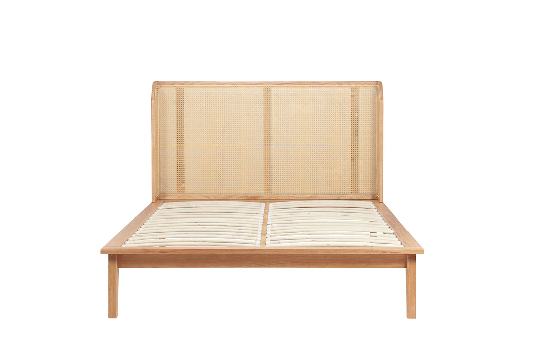 Astrid Rattan Bed with Wingback Headboard and Curved Weave Design